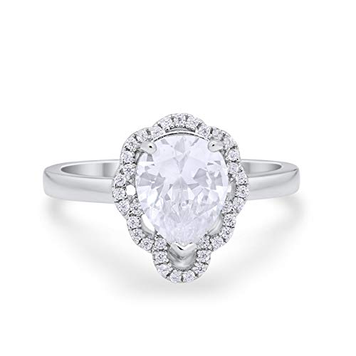 Teardrop Shape Wedding Bridal Ring Simulated Cubic Zirconia 925 Sterling Silver