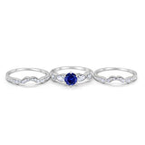 Three Piece Bridal Wedding Promise Ring Simulated Blue Sapphire CZ 925 Sterling Silver