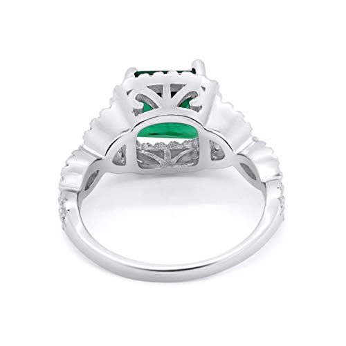 Halo Cushion Cut Wedding Bridal Ring Round Simulated Emerald CZ 925 Sterling Silver