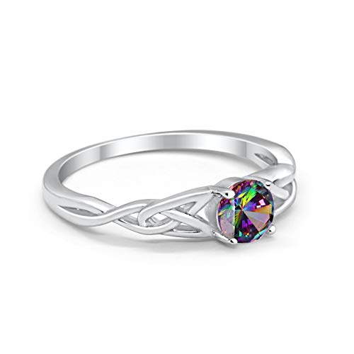 Celtic Trinity Wedding Promise Ring Simulated Rainbow CZ 925 Sterling Silver