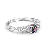 Celtic Trinity Wedding Promise Ring Simulated Rainbow CZ 925 Sterling Silver