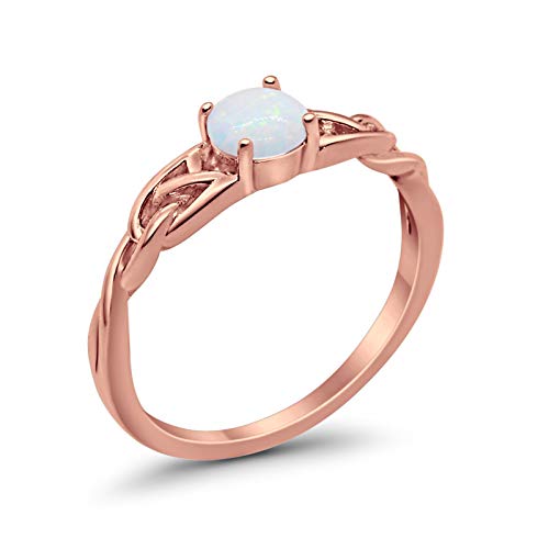 Celtic Trinity  Wedding Ring Solid Rose Tone, Lab White Opal 925 Sterling Silver