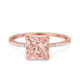 Cushion Cut Engagement Bridal Ring Rose Tone, Simulated Morganite CZ 925 Sterling Silver