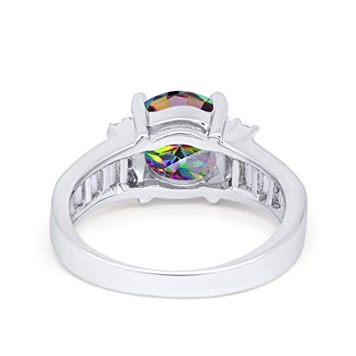 Engagement Baguette Stone Ring Simulated Rainbow CZ 925 Sterling Silver