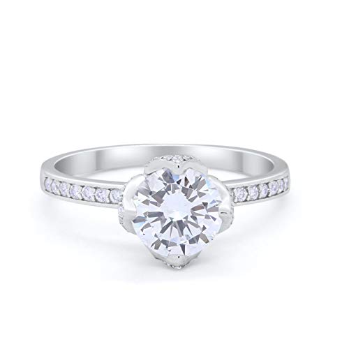 Floral Wedding Bridal Ring Simulated Cubic Zirconia 925 Sterling Silver