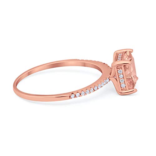 Cushion Cut Engagement Bridal Ring Rose Tone, Simulated Morganite CZ 925 Sterling Silver