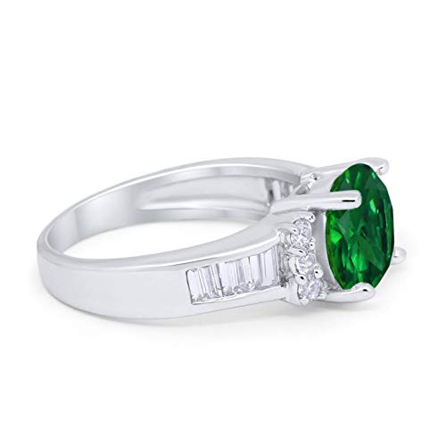 Engagement Baguette Stone Ring Simulated Green Emerald CZ 925 Sterling Silver