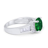 Engagement Baguette Stone Ring Simulated Green Emerald CZ 925 Sterling Silver