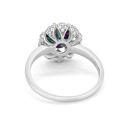 Oval Art Deco Engagement Ring Simulated Rainbow CZ 925 Sterling Silver