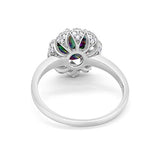 Oval Art Deco Engagement Ring Simulated Rainbow CZ 925 Sterling Silver