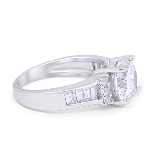 Engagement Round Baguette Stone Ring Simulated CZ 925 Sterling Silver