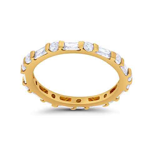 Art Deco Baguette Yellow Tone, Simulated Cubic Zirconia Wedding Ring 925 Sterling Silver