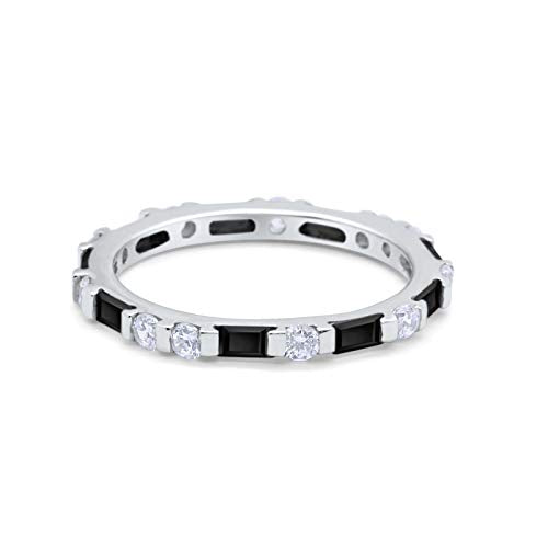 Full Eternity Baguette Round Simulated Black CZ 925 Sterling Silver