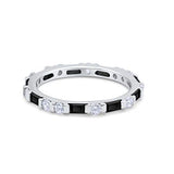 Full Eternity Baguette Round Simulated Black CZ 925 Sterling Silver