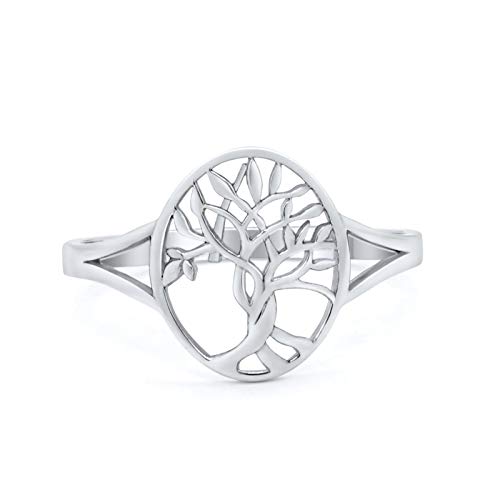 Tree of Life Ring Oval Split Shank 925 Sterling Silver