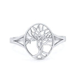 Tree of Life Ring Oval Split Shank 925 Sterling Silver