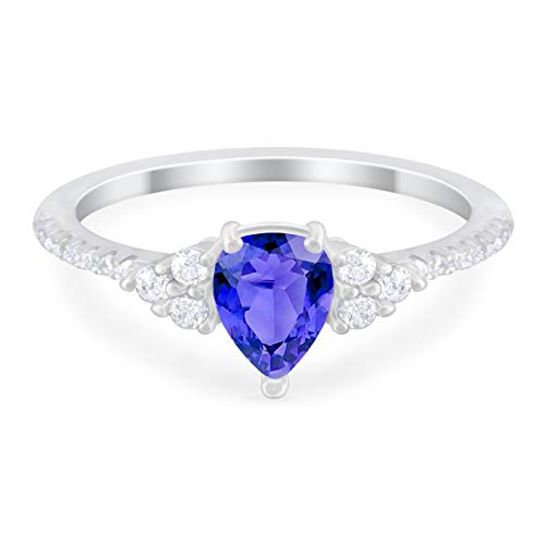 Teardrop Engagement Ring Simulated Tanzanite CZ 925 Sterling Silver