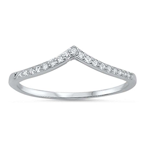 Chevron Midi V-Shape Simulated CZ Wedding Ring 925 Sterling Silver