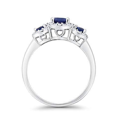 Three Stone Simulated Blue Sapphire CZ Wedding Ring 925 Sterling Silver