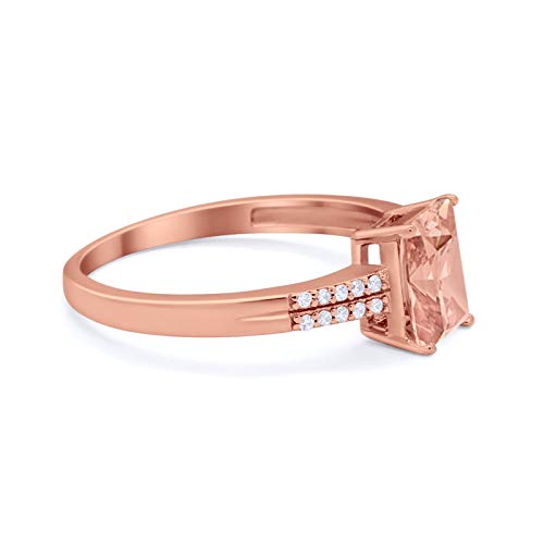 Emerald Cut Wedding Ring Rose Tone, Simulated Morganite CZ 925 Sterling Silver