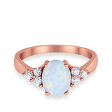 Accent Rose Tone, Lab Created White Opal Wedding Ring 925 Sterling Silver