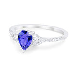 Teardrop Engagement Ring Simulated Tanzanite CZ 925 Sterling Silver