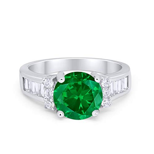 Engagement Baguette Stone Ring Simulated Green Emerald CZ 925 Sterling Silver