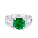 Engagement Baguette Stone Ring Simulated Green Emerald CZ 925 Sterling Silver
