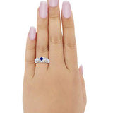 Filigree Engagement Ring Round Simulated Blue Sapphire CZ 925 Sterling Silver