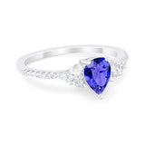 Teardrop Engagement Ring Simulated Tanzanite CZ 925 Sterling Silver