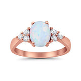 Accent Rose Tone, Lab Created White Opal Wedding Ring 925 Sterling Silver
