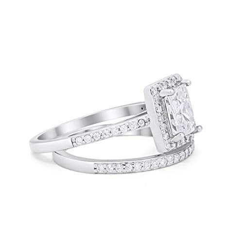 Radiant Cut Engagement Ring Simulated Cubic Zirconia 925 Sterling Silver