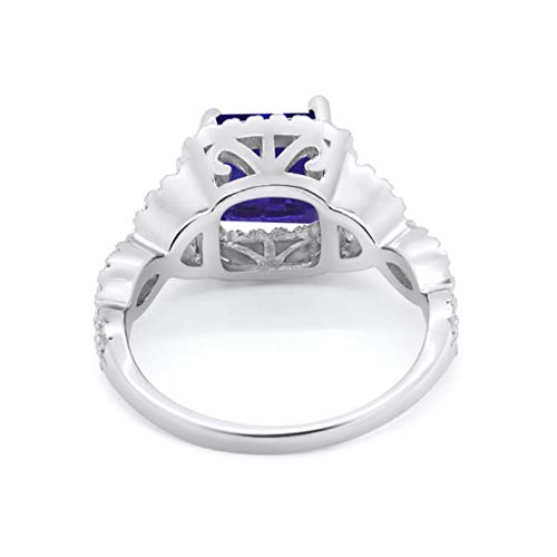 Halo Cushion Cut Wedding Bridal Ring Round Simulated Blue Sapphire CZ 925 Sterling Silver