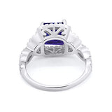 Halo Cushion Cut Wedding Bridal Ring Round Simulated Blue Sapphire CZ 925 Sterling Silver