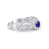 Filigree Engagement Ring Round Simulated Blue Sapphire CZ 925 Sterling Silver