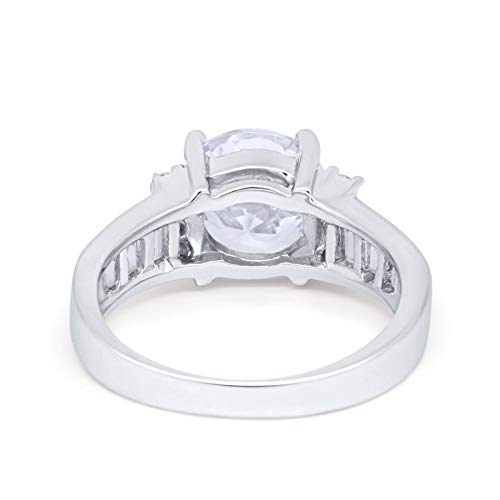 Engagement Round Baguette Stone Ring Simulated CZ 925 Sterling Silver
