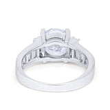 Engagement Round Baguette Stone Ring Simulated CZ 925 Sterling Silver