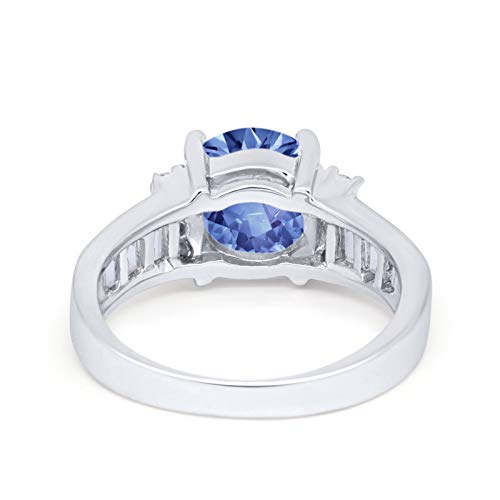 Engagement Baguette Stone Ring Simulated Tanzanite CZ 925 Sterling Silver