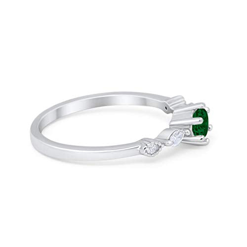 Petite Dainty Engagement Ring Marquise Simulated Green Emerald CZ 925 Sterling Silver
