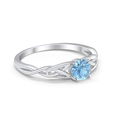 Celtic Trinity Engagement Ring Simulated Aquamarine CZ 925 Sterling Silver