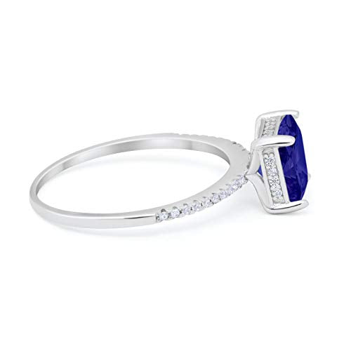 Cushion Cut Engagement Bridal Ring Simulated Blue Sapphire CZ 925 Sterling Silver