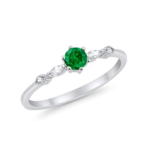 Petite Dainty Engagement Ring Marquise Simulated Green Emerald CZ 925 Sterling Silver