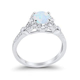 Floral Art Deco Engagement Ring Lab White Opal 925 Sterling Silver
