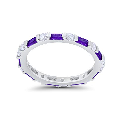 Art Deco Stackable Baguette Simulated Amethyst Cubic Zirconia Wedding Ring 925 Sterling Silver