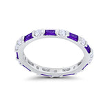 Art Deco Stackable Baguette Simulated Amethyst Cubic Zirconia Wedding Ring 925 Sterling Silver