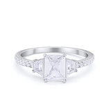 Three Stone Wedding Ring Emerald Cut Simulated CZ 925 Sterling Silver