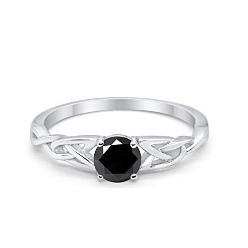 Celtic Trinity Engagement Ring Simulated Black CZ Solid 925 Sterling Silver