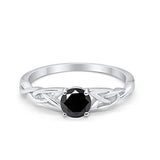 Celtic Trinity Engagement Ring Simulated Black CZ Solid 925 Sterling Silver