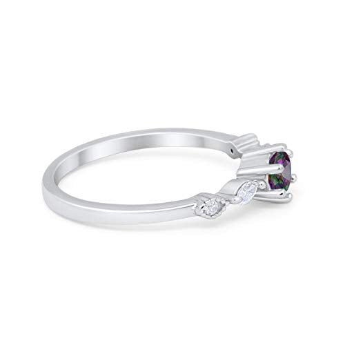 Petite Dainty Engagement Ring Marquise Simulated Rainbow CZ 925 Sterling Silver