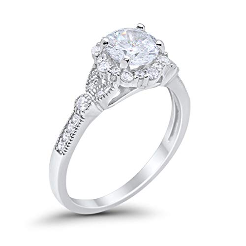 Floral Art Deco Engagement Ring Simulated Cubic Zirconia 925 Sterling Silver